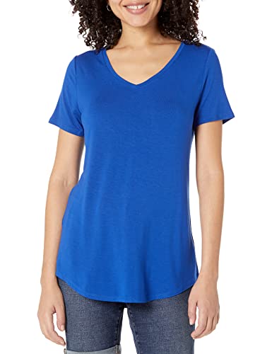 Photo 1 of Amazon Essentials Women's Relaxed-Fit Short-Sleeve V-Neck Tunic (Available in Plus Size) Rayon Blend Cobalt Blue X-Large