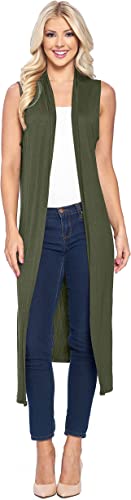 Photo 1 of Isaac Liev Women's Sleeveless Cardigan – Casual Long Maxi Open Front Flowy Drape Lightweight Duster Vest Made in USA olive size large
