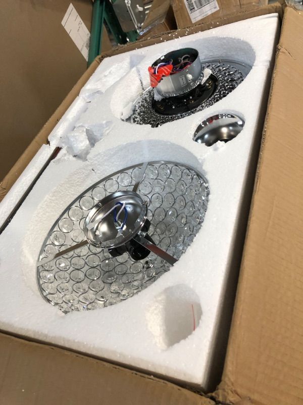 Photo 1 of (PARTS ONLY)Crystal Ceiling Fan with Lights, 52” Modern Chandelier Fan with Remote Control, Quiet Fandelier with Reversible Dual Finish Blades, Indoor Fan Perfect for Living Room Dining Room, Bedroom, Silver Chrome