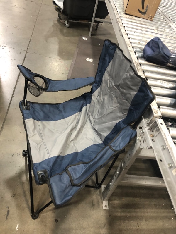 Photo 3 of **used item**
Pacific Pass Quad Camp Chair w/ Built-In Cooler and Cup Holder, Includes Carry Bag - Navy/Gray Blue/Gray Armrest Cooler