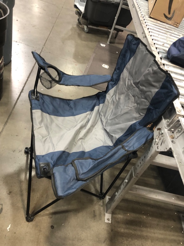 Photo 2 of **used item**
Pacific Pass Quad Camp Chair w/ Built-In Cooler and Cup Holder, Includes Carry Bag - Navy/Gray Blue/Gray Armrest Cooler