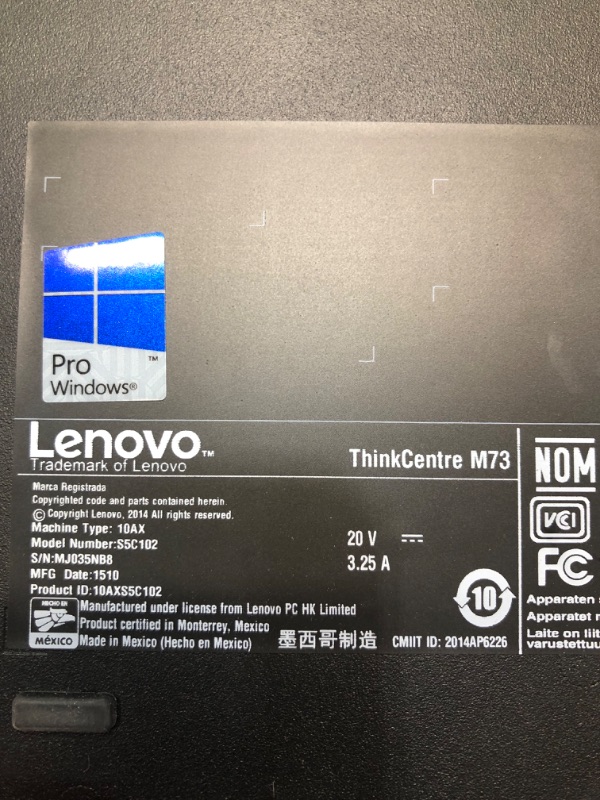 Photo 3 of Lenovo ThinkCentre M73 Tiny Desktop Computer Mini PC
MODEL S5C102