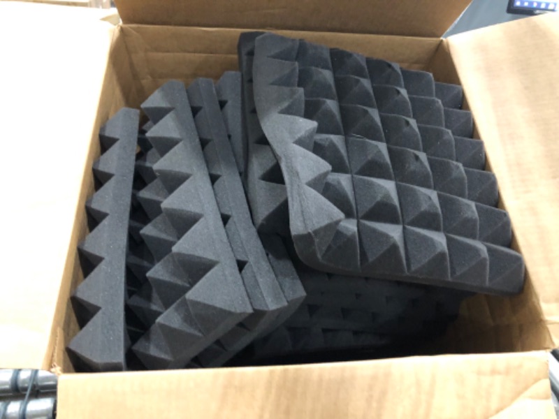 Photo 2 of 24 Pack-12 x 12 x 2 Inches Pyramid Designed Acoustic Foam Panels, Sound Proof Foam Panels Black, High Density and Fire Resistant Acoustic Panels, Sound Panels, Studio Foam for Wall and Ceiling 12 x 12 x 2 Inches 24 Pack - Black Pyramid