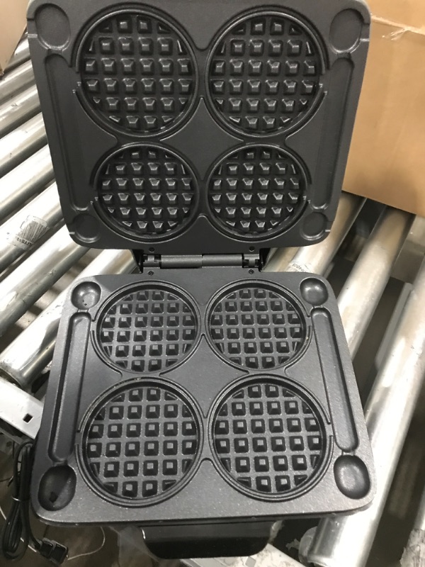 Photo 3 of *** POWERS ON *** DASH Multi Mini Waffle Maker: Four Mini Waffles, Perfect for Families and Individuals, 4 Inch Dual Non-stick Surfaces with Quick Release & Easy Clean - Graphite Graphite Mini Waffle Maker