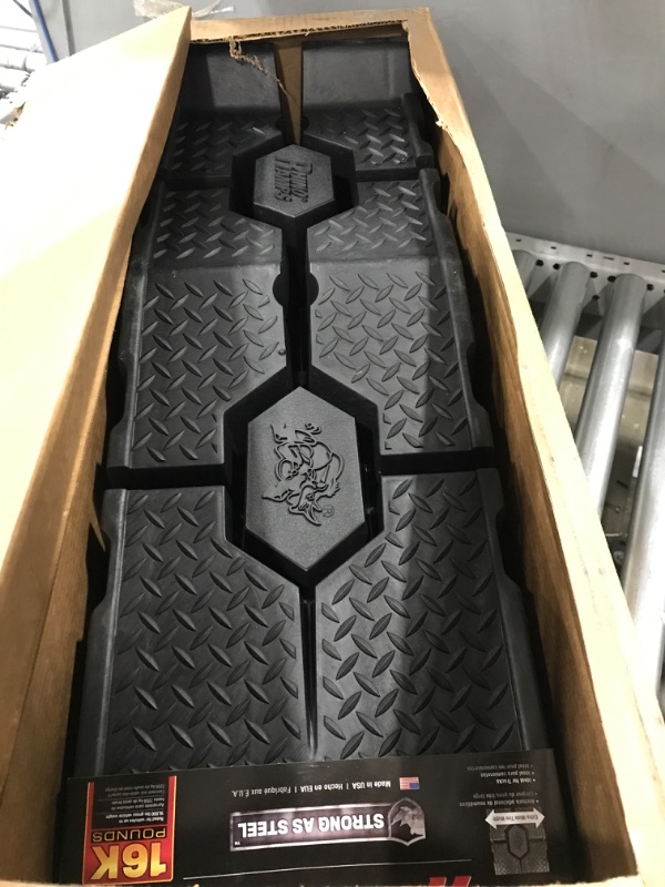 Photo 1 of FloTool RhinoGear 11912RCMI 4 Piece RhinoRamp Vehicle Ramp Pair (16,000lb. GVW Capacity) and Wheel Chock Pair Bundle, Black MAX Bundle