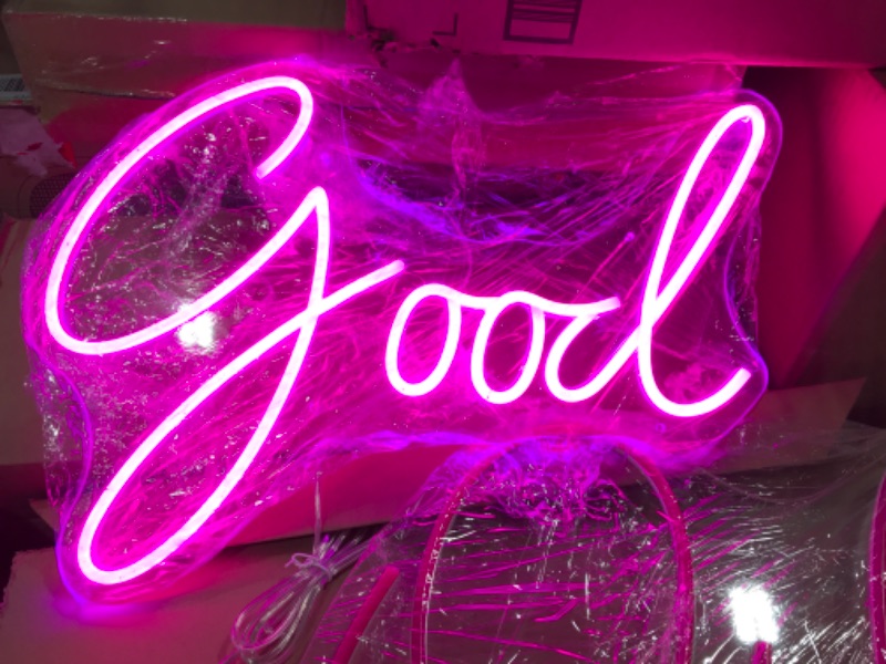 Photo 4 of *** POWERS ON *** Good Vibes Only Neon Sign LED with Dimmable Neon Night Bedroom Home Wall Decor Bachelorette Party Birthday Wedding Bar Club Decor Reusable Large Neon Signs Pink      