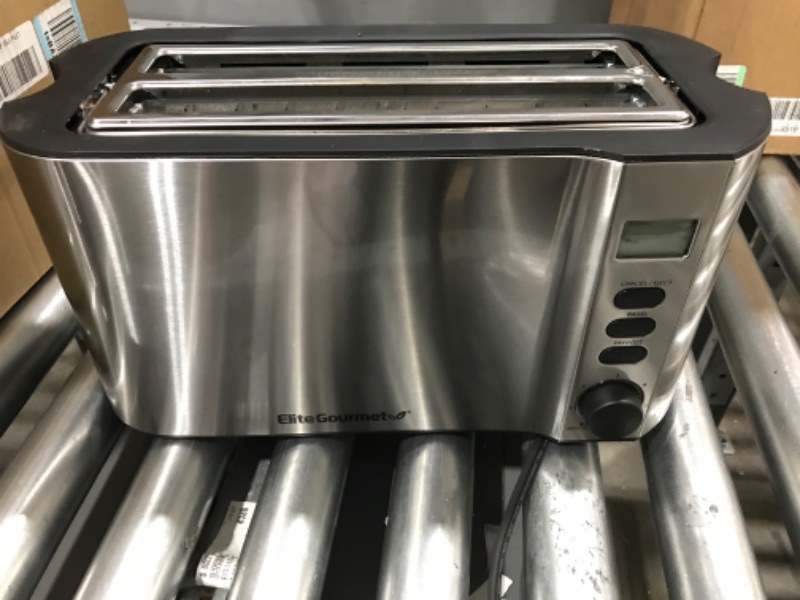 Photo 5 of *** POWERS ON *** Elite Gourmet ECT4400B# Long Slot 4 Slice Toaster, Countdown Timer, Bagel Function, 6 Toast Setting, Defrost, Cancel Function, Built-in Warming Rack, Extra Wide Slots for Bagel Waffle, Stainless Steel 4 Slice Stainless Steel