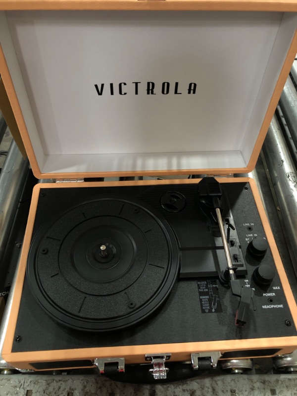 Photo 1 of Victrola Vintage 3-Speed Bluetooth Portable Suitcase Record Player with Built-in Speakers | Upgraded Turntable Audio Sound| Includes Extra Stylus | Peach Rose Gold (VSC-550BT- TPG) Peach Rose Gold Record Player