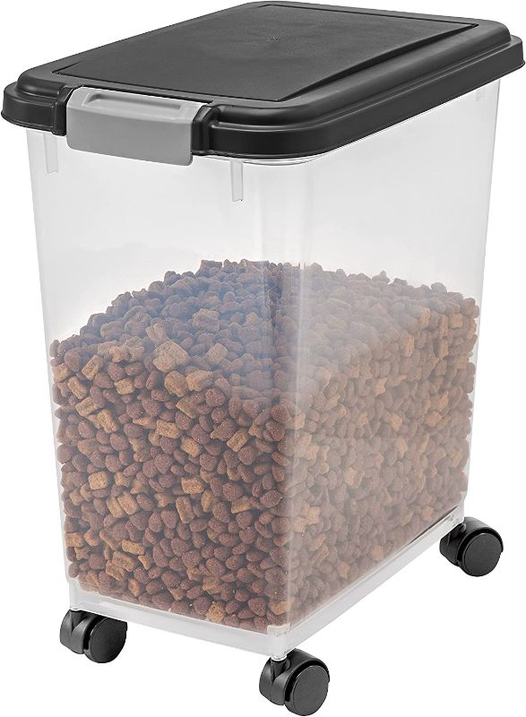 Photo 1 of Airtight Pet Food Storage Container with Attachable Casters, For Dog Cat Bird and Other Pet Food Storage Bi20n, Keep Fresh, Translucent Body, Easy Mobility, Black