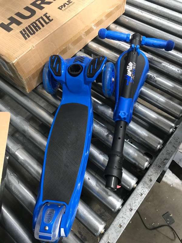 Photo 2 of 3 Wheeled Scooter for Kids - Stand & Cruise Child/Toddlers Toy Folding Kick Scooters w/Adjustable Height, Anti-Slip Deck, Flashing Wheel Lights, for Boys/Girls 2-12 Year Old - Hurtle HURFS56 Blue