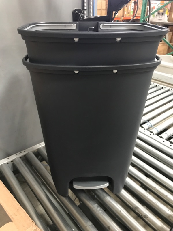 Photo 2 of ***BROKEN BOTTOM PIECE***Glad 13 Gallon Trash Can 2 Pack | Plastic Kitchen Waste Bins with Odor Protection of Lid | Hands Free with Step On Foot Pedal and Garbage Bag Rings, 13 Gallon, Charcoal Charcoal 2 Pack