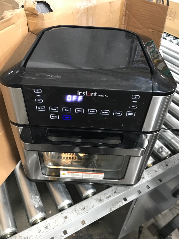 Photo 2 of **MINOR DENTS ON SIDE**Instant Vortex Pro Air Fryer, 10 Quart, 9-in-1 Rotisserie and Convection Oven, From the Makers of Instant Pot with EvenCrisp Technology, App With Over 100 Recipes, 1500W, Stainless Steel 10QT Vortex Pro