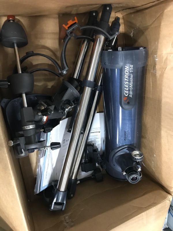 Photo 2 of Celestron - AstroMaster 114EQ Newtonian Telescope - Reflector Telescope for Beginners - Fully-Coated Glass Optics - Adjustable-Height Tripod - Bonus Astronomy Software Package
