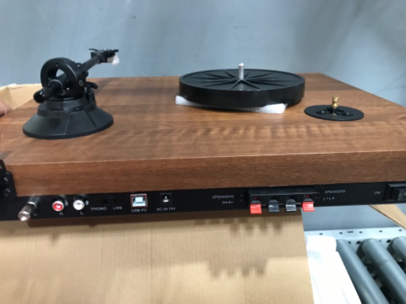 Photo 4 of Record Player Vinyl Bluetooth Turntable with 36 Watt Stereo Bookshelf Speakers, Vintage Hi-Fi System with Magnetic Cartridge, Built-in Phono Preamp USB Recording RCA Output Adjustable Counterweight Brown