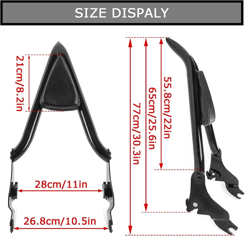 Photo 1 of Motorcycle Detachable Sissy Bar Backrest Passenger 22" Inch Purpose Seat Back Pad Cushion Adjustable Foldable Freely Removable for Touring Street Glide Electra Glide Road Glide Road King 2009-2022