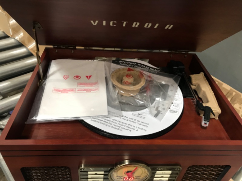 Photo 2 of Victrola Nostalgic 6-in-1 Bluetooth Record Player & Multimedia Center with Built-in Speakers - 3-Speed Turntable, CD & Cassette Player, FM Radio | Wireless Music Streaming | Mahogany Mahogany Entertainment Center