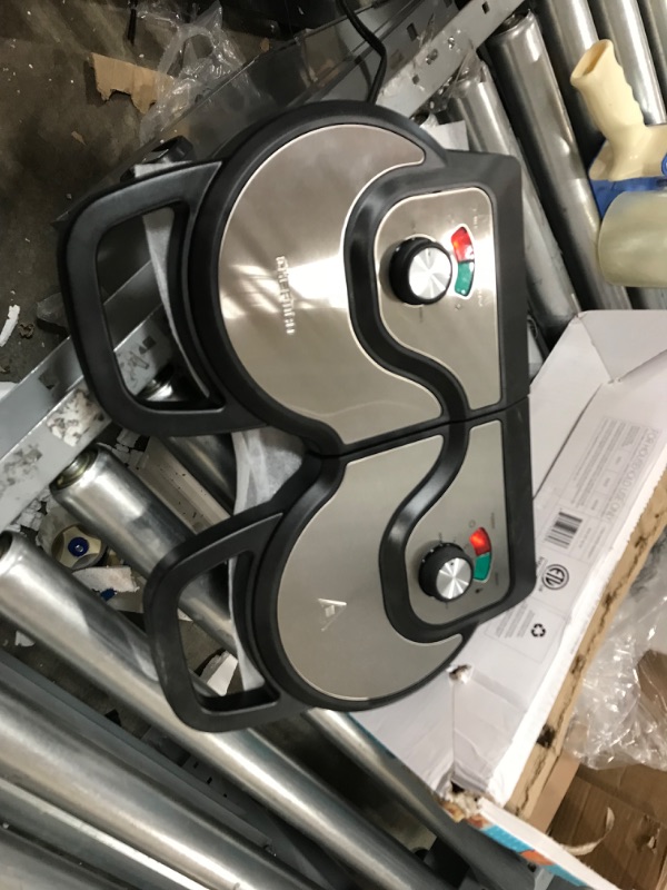 Photo 3 of Chefman Double Waffle Maker, 2 at a Time 6-Inch Belgian Waffle Maker with Mess Free Moat and 7 Shade Settings Temp Control, Electric Non Stick Waffle Iron Griddle, Hashbrowns, Keto Chaffle Maker Stainless - Double