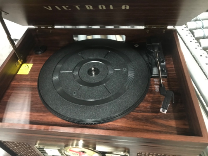 Photo 4 of NON FUNCTIONING POWER**Victrola Nostalgic 6-in-1 Bluetooth Record Player & Multimedia Center with Built-in Speakers - 3-Speed Turntable, CD & Cassette Player, AM/FM Radio | Wireless Music Streaming | Espresso Espresso Entertainment Center