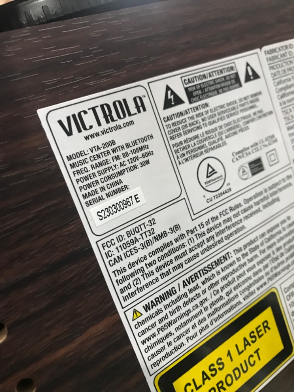 Photo 2 of NON FUNCTIONING POWER**Victrola Nostalgic 6-in-1 Bluetooth Record Player & Multimedia Center with Built-in Speakers - 3-Speed Turntable, CD & Cassette Player, AM/FM Radio | Wireless Music Streaming | Espresso Espresso Entertainment Center