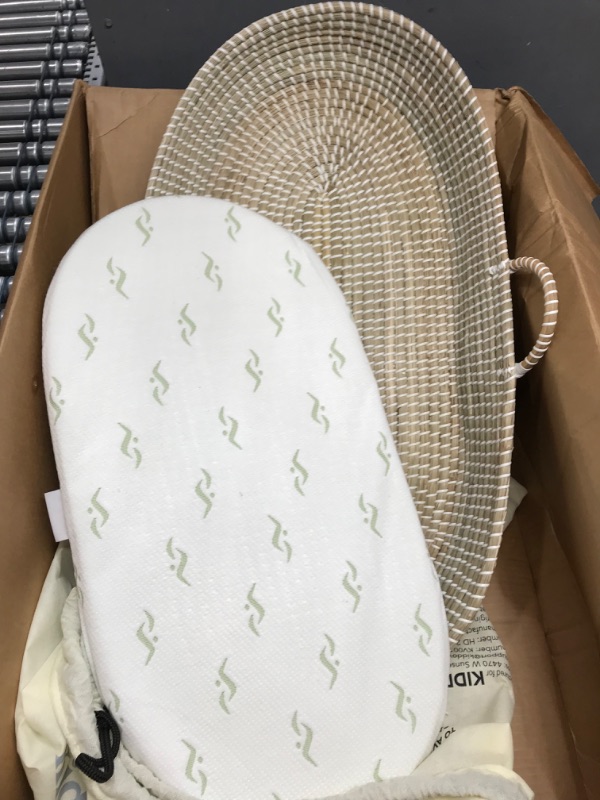 Photo 2 of **HAS ONLY ONE COVER**Handwoven Baby Changing Basket with Pad & 3 Waterproof Bamboo Jacquard Covers - Multifunctional CPSC Compliant Organic Seagrass Baby Moses Basket Bassinet with a Soft Thick Waterproof Changing Pad
