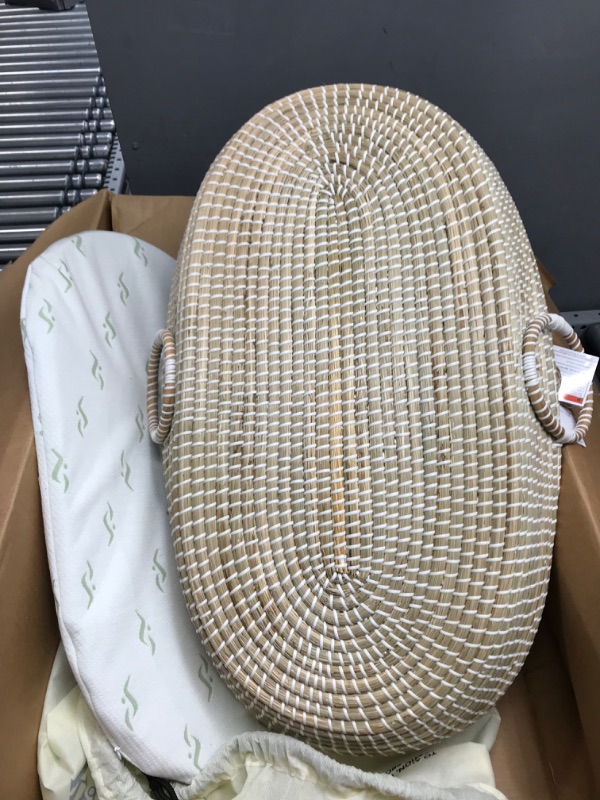 Photo 3 of **HAS ONLY ONE COVER**Handwoven Baby Changing Basket with Pad & 3 Waterproof Bamboo Jacquard Covers - Multifunctional CPSC Compliant Organic Seagrass Baby Moses Basket Bassinet with a Soft Thick Waterproof Changing Pad
