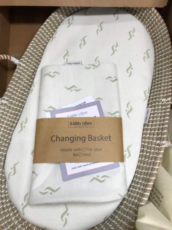 Photo 4 of **HAS ONLY ONE COVER**Handwoven Baby Changing Basket with Pad & 3 Waterproof Bamboo Jacquard Covers - Multifunctional CPSC Compliant Organic Seagrass Baby Moses Basket Bassinet with a Soft Thick Waterproof Changing Pad
