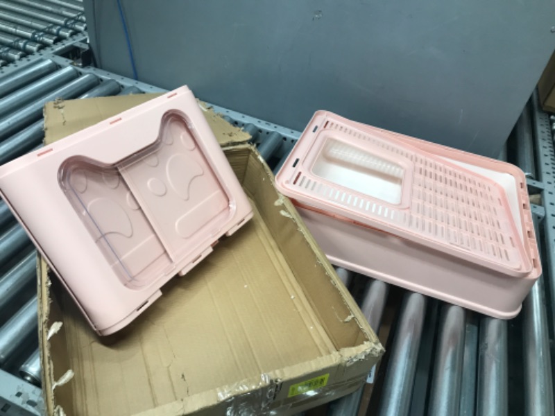 Photo 2 of **USED**
Medario Cat Litter Box, Large Foldable Front Entry Top Exit Litter Box with Lid for Cats, Cat Potty with Cat Litter Scoop and Cat Litter Mat Easy Clean Pink