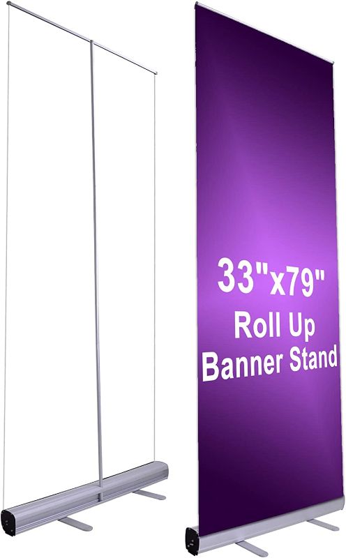 Photo 1 of (2) Instahibit 33"x79" Aluminum Retractable Roll up Banner Stand Conference Display Trade Show Promotion Sign
