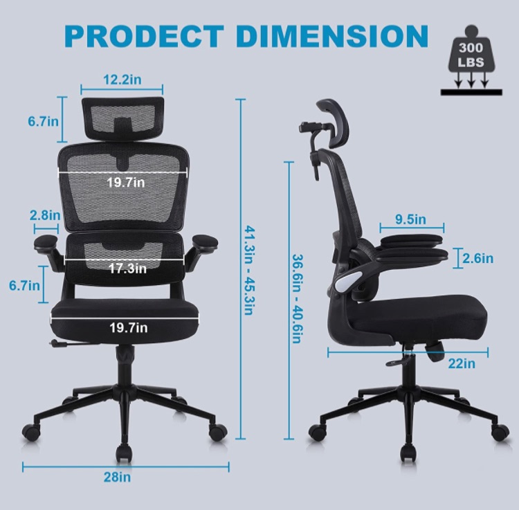 Photo 2 of Flysky Ergonomic Office Chair Breathable Mesh Home Office Desk Chair, Comfy Computer Chair with Lumbar Support, Headrest and Flip-up Arms, Executive Chair, Adjustable Height Swivel Task Chair