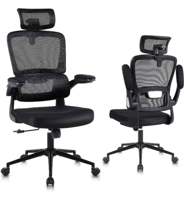 Photo 1 of Flysky Ergonomic Office Chair Breathable Mesh Home Office Desk Chair, Comfy Computer Chair with Lumbar Support, Headrest and Flip-up Arms, Executive Chair, Adjustable Height Swivel Task Chair