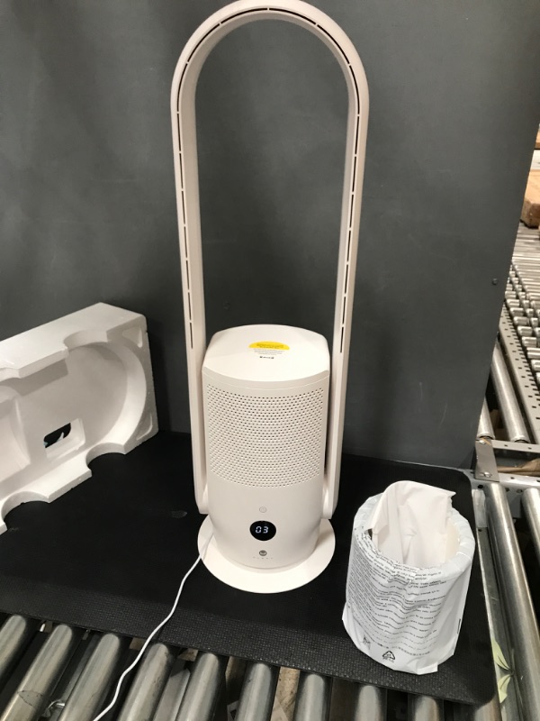 Photo 1 of ULTTY Bladeless Tower Fan and Air Purifier in one, True HEPA Filter 99.97% Smoke Dust Pollen Dander, Oscillating Tower Fan with Remote Control R22, White White Large