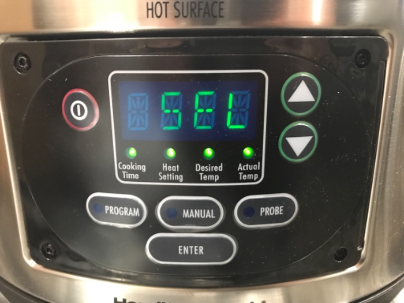 Photo 2 of **tested/ turns on** Hamilton Beach Portable 6-Quart Set & Forget Digital Programmable Slow Cooker with Lid Lock, Temperature Probe, Stainless Steel Temperature Probe Stainless Steel Programmable Slow Cooker