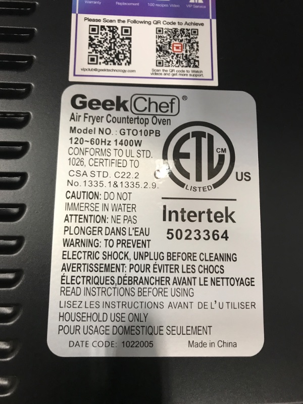 Photo 4 of ***TESTED/ TURNS ON*** Geek Chef Air Fryer Toaster Oven, 10QT Toaster Ovens Countertop, 4 Slice Toaster, 6 Inch Pizza, Warm, Broil, Toast, Bake, Air Fry, Perfect for Countertop 10QT Air Fryer Toaster Oven Combo