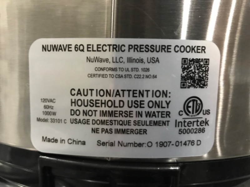 Photo 4 of **tested/ turns on** NUWAVE Nutri-Pot 6-Quart Digital Pressure Cooker with Sure-Lock Safety System; Dishwasher-Safe Non-Stick Inner Pot; 11 Pre-Programmed Presets; Detachable Pressure Pot Lid for Easy Cleaning; (6-Quart)