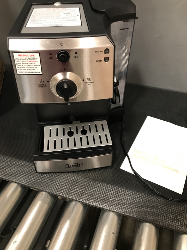 Photo 2 of ***PARTS ONLY*** Gevi Espresso Machines 15 Bar Fast Heating Cappuccino Coffee Maker with Foaming Milk Frother Wand for Espresso, Latte Machiato, 1.25L Removable Water Tank, Double Temperature Control System, 1350W Silver Espresso Machine