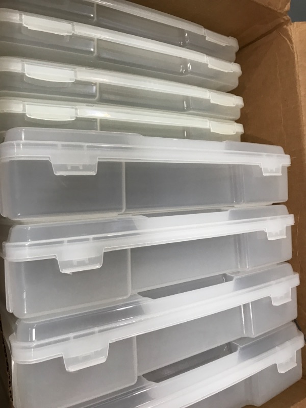 Photo 1 of IRIS USA 6 Pack Clear Scrapbook Paper Storage Boxes, Portable Craft and Art Project Case for 12 x 12 File Paper, Plastic Storage Box Office Documents Holder 12" x 12" Paper - 6 Pack