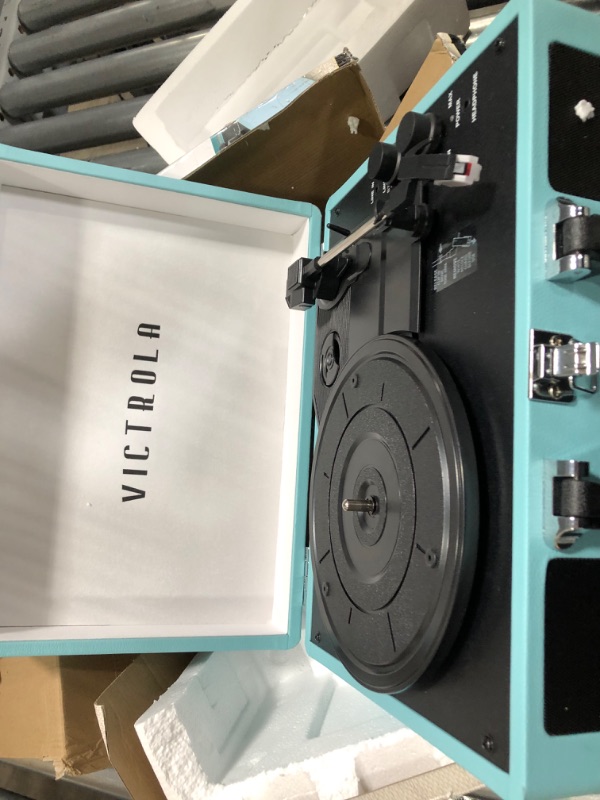Photo 1 of Victrola Vintage 3-Speed Bluetooth Portable Suitcase Record Player with Built-in Speakers | Upgraded Turntable Audio Sound| Includes Extra Stylus | Turquoise, Model Number: VSC-550BT