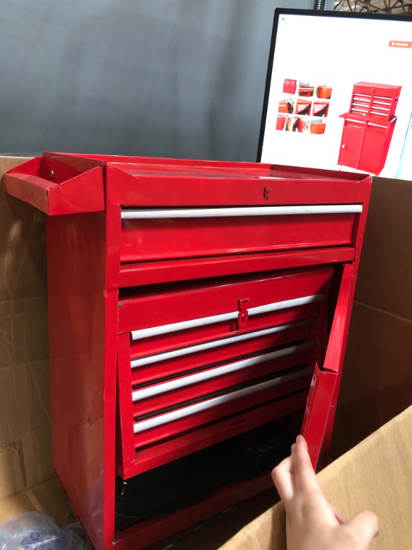 Photo 10 of BIG RED ATBT1204R-RED Detachable 4 Drawer Tool Chest with Large Storage Cabinet and Adjustable Shelf, 20.3" l x 11" w x 40.4" h