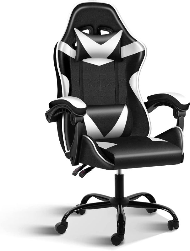 Photo 1 of YSSOA Gaming Office High Back Computer Ergonomic Adjustable Swivel Chair with Headrest, Black/White Without footrest
