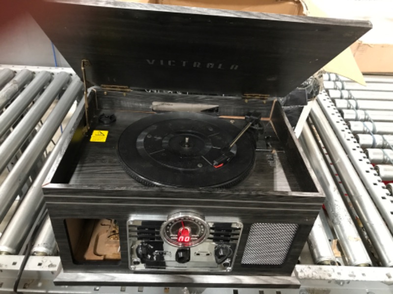 Photo 2 of Victrola Nostalgic 6-in-1 Bluetooth Record Player & Multimedia Center with Built-in Speakers - 3-Speed Turntable, CD & Cassette Player, AM/FM Radio | Wireless Music Streaming | Grey Grey Entertainment Center