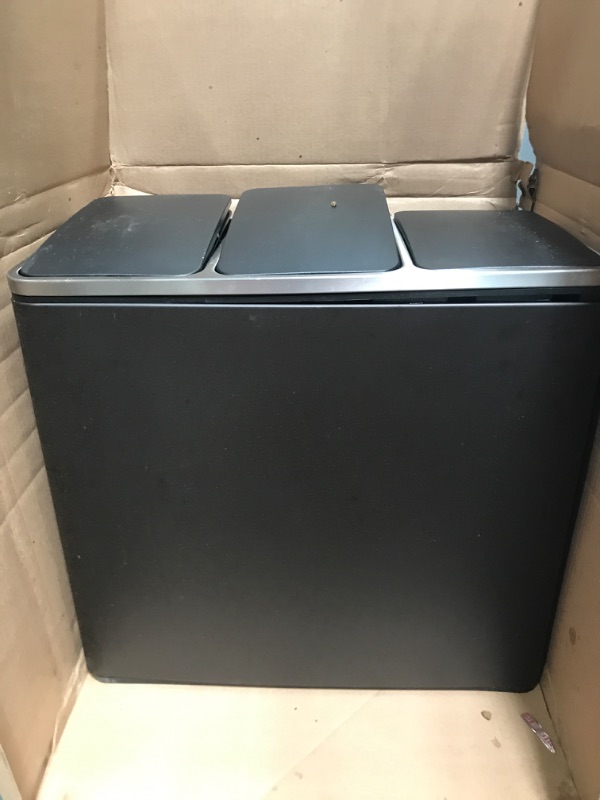 Photo 2 of SONGMICS Trash Can, 3 x 4.8 Gallon Garbage Can, 14.4 Gallon Recycle Bin with Soft-Close Lids, Pedals, and Inner Buckets for Kitchen, Stainless Steel, Black ULTB154B01