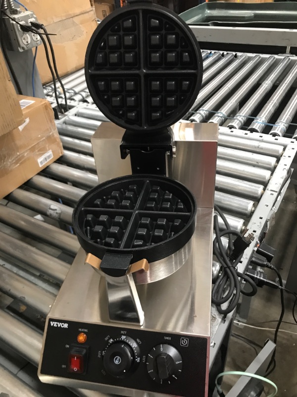 Photo 4 of VEVOR Commercial Waffle Maker, 1300W Round Waffle Iron, Non-Stick Rotatable Waffle Baker Machine With 122-572? Temp Range and Time Control, Teflon-Coated Baking Pan Stainless Steel Body 120V