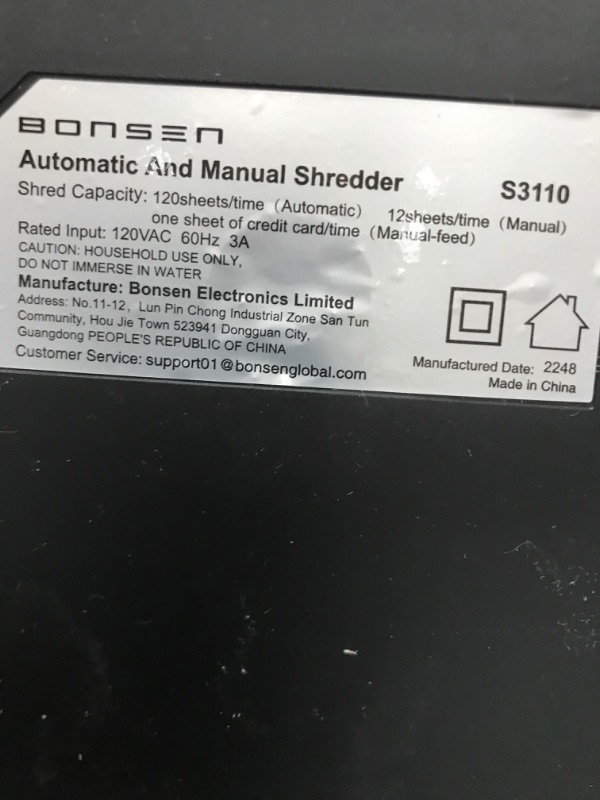 Photo 4 of BONSEN 100-Sheet Auto Feed Paper Shredder High Security Micro Cut Shredders for Home Office Use/ 30 Minutes/ Security Level P-4,6-Gallon Bin (S3110) 100-Sheet Autofeed