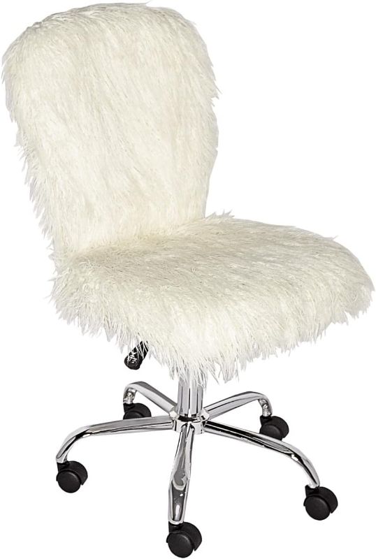 Photo 1 of Linon Cora Faux Flokati Armless Office Chair, White
