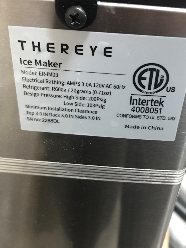 Photo 4 of ***SEMI-FUNCTIONAL*** Thereye Countertop Nugget Ice Maker, Pebble Ice Maker Machine, 30lbs Per Day, 2 Ways Water Refill, 3Qt Water Reservoir & Self-Cleaning, Stainless Steel Finish Ice Machine for Home Office Bar Party