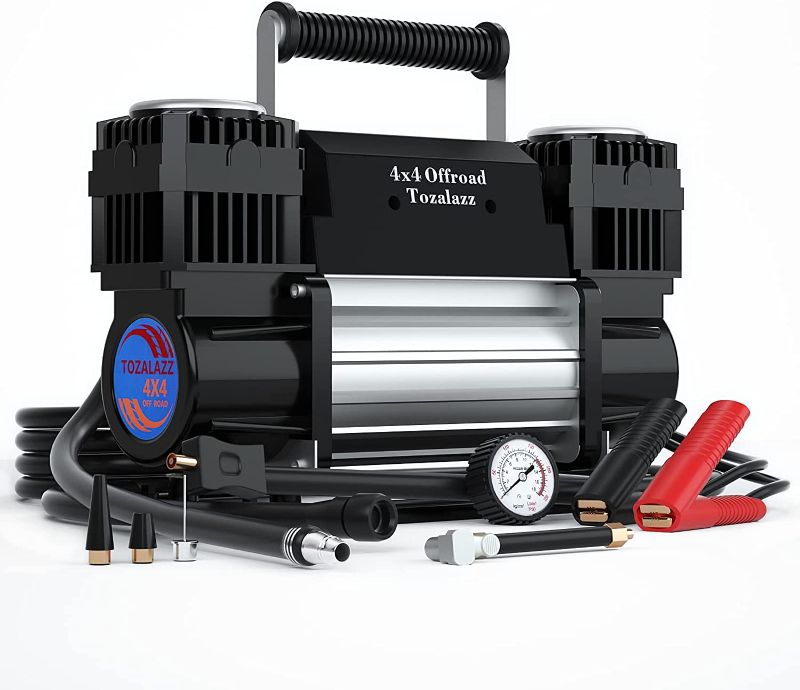 Photo 1 of Tozalazz 12v Air Compressor Portable, [2X Faster Inflator 11.65CFM/330L/Min] Truck Tire Inflator Heavy Duty Air Pump for Trucks Car Suv 4x4 Vehicle RV Tires, Offroad Dual Cylinder Air Compressor Kit
