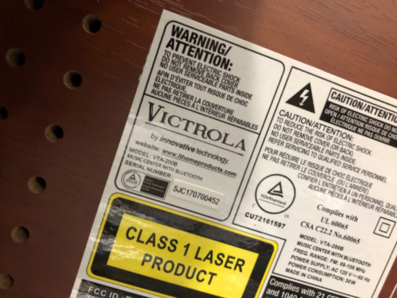 Photo 4 of NON FUNCTIONING POWER; DAMAGD UPPER CORNER**Victrola Nostalgic 6-in-1 Bluetooth Record Player & Multimedia Center with Built-in Speakers - 3-Speed Turntable, CD & Cassette Player, FM Radio | Wireless Music Streaming | Mahogany Mahogany Entertainment Cente