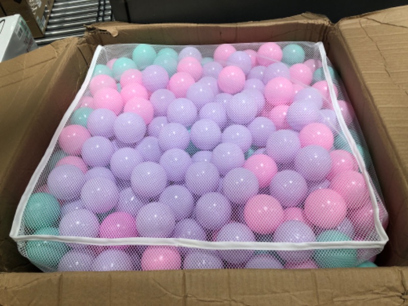 Photo 2 of Amazon Basics BPA Free Crush-Proof Plastic Ball Pit Balls with Storage Bag, Toddlers Kids 12+ Months, 6 Pastel Colors - Pack of 1000 6 Pastel Colors 1,000 Balls