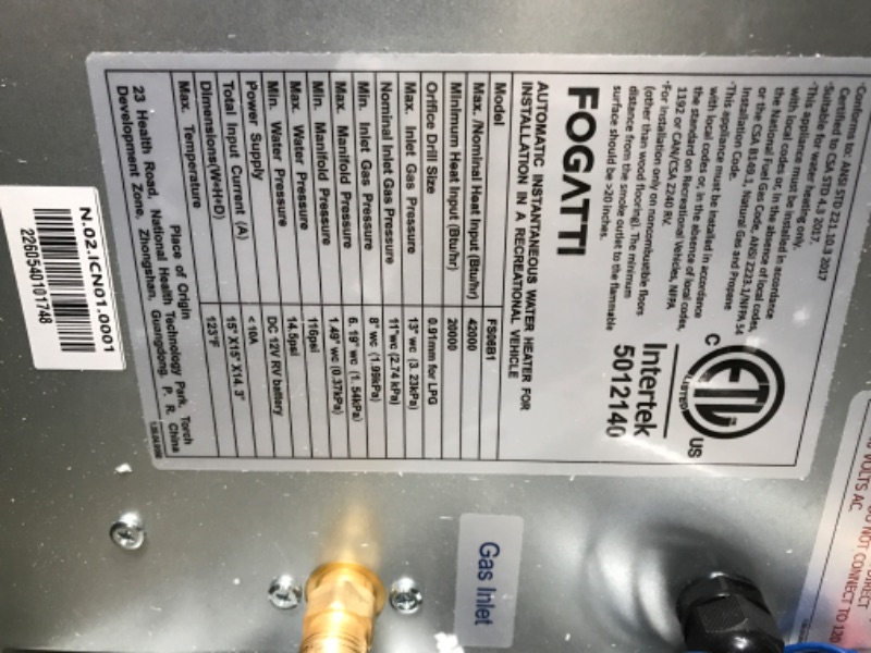 Photo 4 of FOGATTI RV Tankless Water Heater, 2.2 GPM, Gen 2, with White Door and Remote Controller, 42,000 BTU, InstaShower 6, Optimized Summer Comfort Performance, Ideal for RVers' Family Use