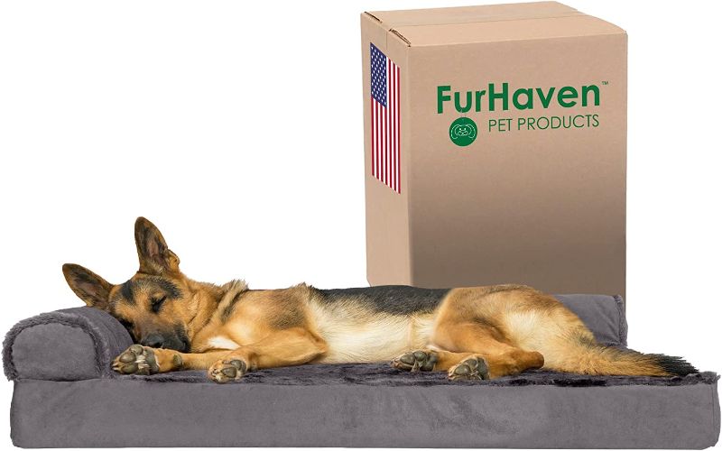 Photo 1 of 
Furhaven L Orthopedic Dog Bed Plush & Velvet L Shaped Chaise w/ Removable Washable Cover - Platinum Gray, Jumbo (-Large)
Style:Jumbo
Size:(Plush & Velvet) Platinum Gray
Color:Orthopedic Foam